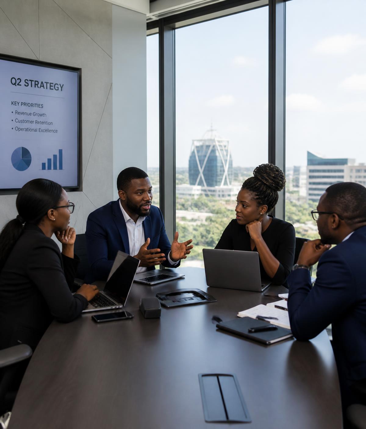 YiwSAMA team collaborating in an Accra meeting room